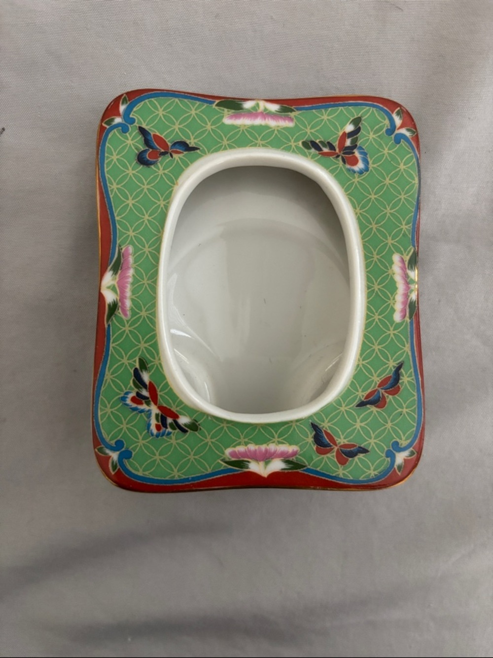 Vintage Takahashi Cloisonné Frame Decorative Green Floral/Butterfly Porcelain